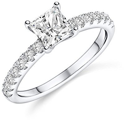 Silber Ring 925 Verlobungsringe von AMOONIC mit Zirkonia Damen-Ring Vorsteckring Stein quadratisch Ehering Trauring dünn schlicht schmal FF590 SS925ZIFAZIFA58