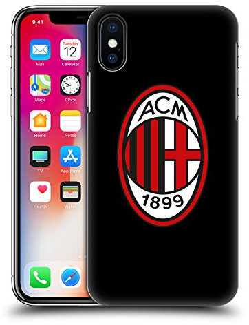 Head Case Designs Licenza Ufficiale AC Milan Colore Pieno Nero Stemma Custodia Cover Dura per Parte Posteriore Compatibile con Apple iPhone X/iPhone XS