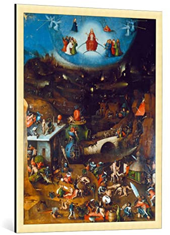 kunst für alle Bild mit Bilder-Rahmen: Hieronymus Bosch Weltgerichts -Triptychon Mitteltafel - dekorativer Kunstdruck, hochwertig gerahmt, 75x100 cm, Gold gebürstet