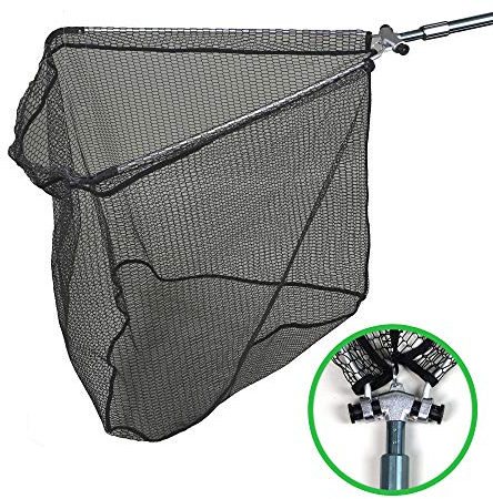 Q-Tac Kescher gummiert [mit Hammerkopf], Teleskop-kescher Angeln, Angelkescher faltbar, Unterfangkescher, Raubfisch, Forellen, Karpfen (Länge: 240 cm)