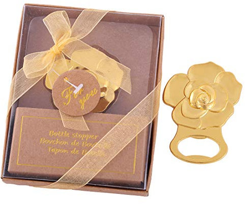 24 pcs Gold Rose Love Bottle Opener Wedding Favors Gifts with Exquisite packaging Box Wedding Gifts For Guests Engagement Anniversaries Souvenirs Party Supplies by WeddParty (Rose,24pcs)