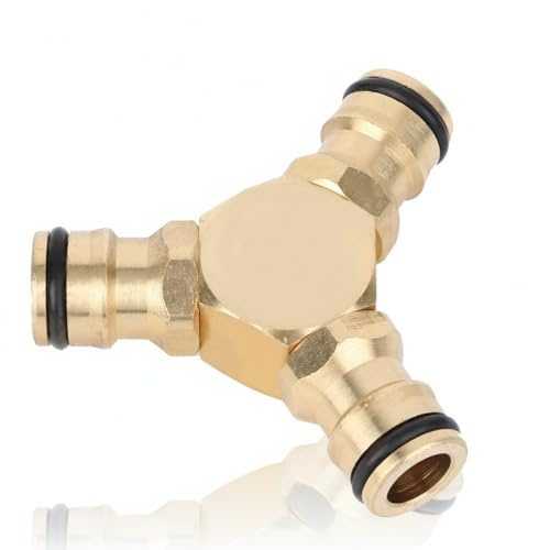 Duokon 3-Way Y Coupling for Hose Branching, Brass Snap On Hose Splitter | Triple Male Quick Release Hose Connector, Simultaneous Use of Single Water Source, For Garden Hose Water Pipe Washing Machine