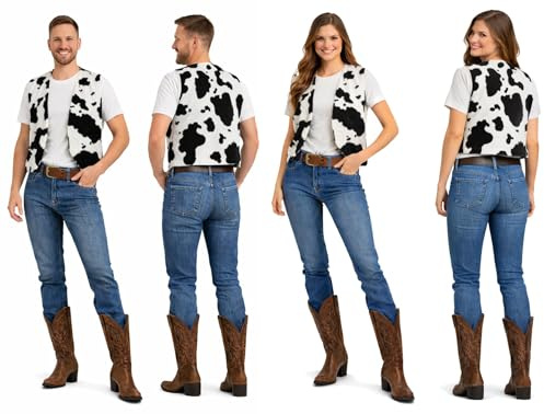 The Dragons Den Adults Black & White Cowhide Animal Print Waistcoat Cowboy Cowgirl Wild West Fancy Dress [XXL]