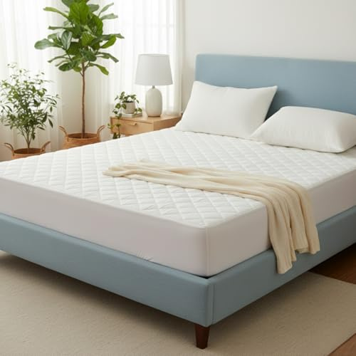 IMFAA Quilted Single Mattress Protector & Mattress Topper, Soft Breathable Quilted Pad, Extra Deep 40cm Fitted Stretch Skirt, Anti-Allergy Noiseless Bed Cover, Machine Washable (90x190+40) Cm