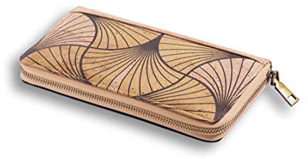 Kork Geldbörse aus Kork-Leder für Damen groß - mit Kartenfächern und Geldfach mit Reißverschluss, Damengeldbörse (Yellow)