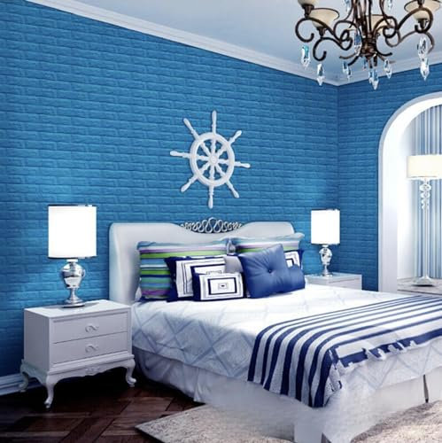 RHP 3D Tapete Wandpaneele Selbstklebend Ziegelstein Wasserdicht Wandaufkleber Tapete Wandpaneele selbstklebend Moderne Wandverkleidung in Steinoptik schnelle & leichte Montage (10 Stück, Blau)