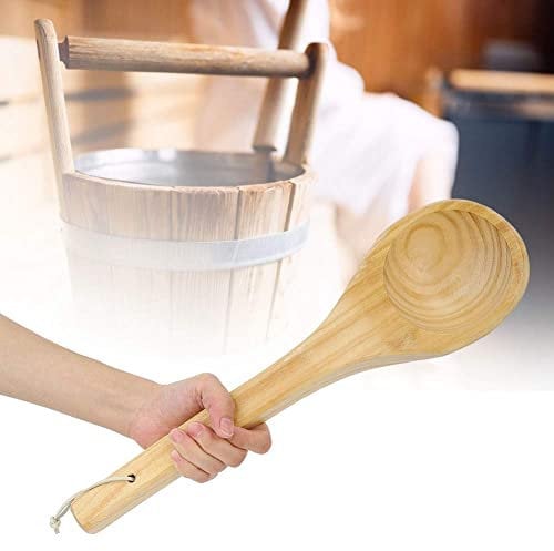 HERCHR Wooden Sauna Ladle,Wooden Ladle Sauna Accessories 15.3in Length Ladle Spoon Handmade Bath Ladle Sauna Spoon Water Dipper Spoon Sauna AccessoriesWooden Serving Spoons for Sauna SPA Kitchen