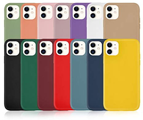 Freesom Lot de 14 Coque iPhone 11 Rose Pale Bleu Noir Vert Menthe Jaune Couleur Uni Simple Silicone Antichoc Drole Souple Chic TPU Fantaisie Ultra Fine Original Dessin Case Cadeau Pas Cher