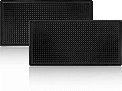 Wishmart, tappetino da bar in gomma, 30,5 x 15,2 cm, nero, tappetino in gomma per barra di lavoro e piano da tavolo (confezione da 2)