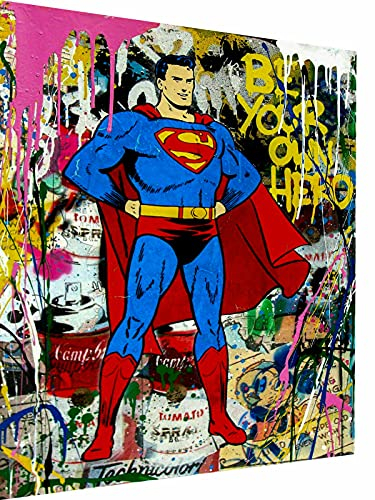 Magic Canvas Art - Bilder Pop Art Superman Hero Held Leinwandbild 1- teilig Hochwertiger Kunstdruck modern Wandbilder Wanddekoration Design Wand Bild, Größe: 40 x 30 cm