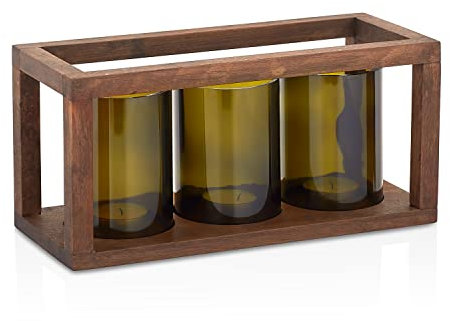Joy Kitchen Weinflaschen Kerzenhalter Teelichter Holzrahmen | Holzkerzenhalter Weinflasche | Kerzentablett | Kerzen | Teelichter | Teelichthalter | Holzständer | wiederverwertete Materialien