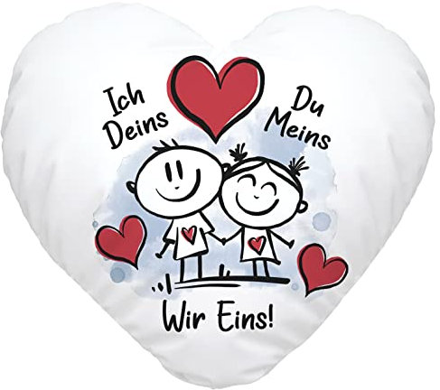 SpecialMe® Herzkissen Liebe verliebte Strichmännchem Ich Deins Du Meins Herz Geschenk Valentinstag Jahrestag inkl. Füllung weiß Herz-Kissen