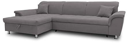 DOMO. collection Ecksofa Franzi, Couch mit Schlaffunktion, Bettkasten & Rückenfunktion, Sofa in L-Form, Eckcouch, Polsterecke, Schlafsofa 279 x 170 x 81 cm (BxTxH), dunkelgrau