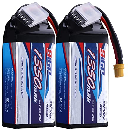 SIGP 11,1V 3S Batterie LiPo 1350mAh 25C Emballage Souple avec Fiche XT30 pour Avion RC Quadcopter Hélicoptère Drone FPV Loisirs de Course 2 Paquets