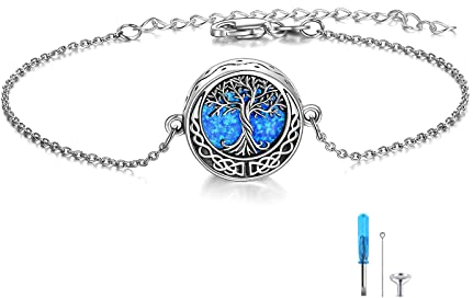 YAFEINI Baum des Lebens Urne Armband für Asche 925 Sterling Silber blauer Opal Baum des Lebens Feuerbestattung Andenken Anhänger Medaillon Armband für Frauen