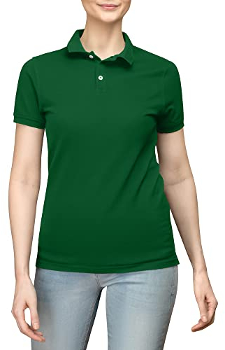 Love My Fashions® Women’s Polo Shirt – Knitted Collar and Cuffed Short Sleeves, Casual & Plain T-Shirt for Ladies (UK, Alpha, M, Regular, Regular, Bottle Green)