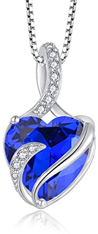 FJ Unendlichkeit September Geburtsstein Kette Damen 925 Sterling Silber Herz Saphir Anhänger Halskette Schmuck Geschenke für Damen Frauen Mutter Freundin Mama