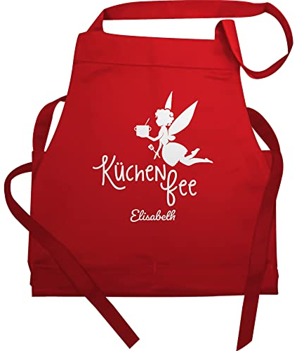 Schürze - Damen Frauen - Küchenfee mit Name I Kochschürze Küchenfee - 85x69 - Rot - personalisierte geschenke küche kochschuerze koch kochschürzen küchenfee+schürze schürtze kochen