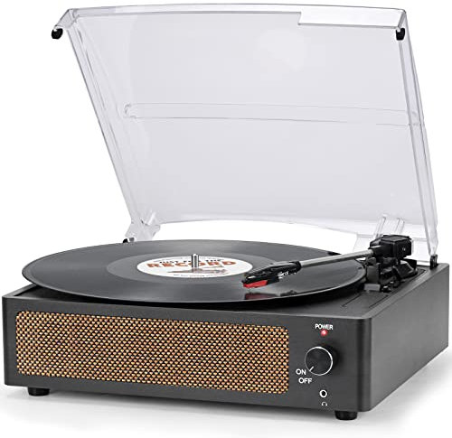 Vinyl Record Player with Speaker Vintage Turntable for Vinyl Records, Belt-Driven Turntable Support 3-Speed, USB Playback, Headphone, AUX-in, RCA Line Retro Brown LP Vinyl Players for Sound Enjoyment