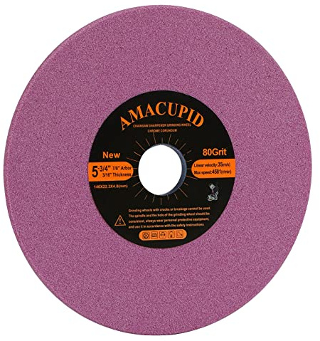 AmaCupid Chainsaw Sharpener Grinding Wheel, Chrome Oxide Abrasive. for Universal Saw Chain Sharpeners. Sharpening Chainsaw Teeth on High Speed Steel etc.. 3/16 inch Thickness, 5-3/4 inch Diameter