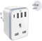 UK to European Plug Adapter with 3 USB Ports and 1 USB C, European Travel Adapter Plug Extender with Night Light,Grounded European Plug Adapter (UK to Europe）
