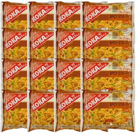 Koka Spicy Stir Fried Noodles | 85G | Instant Noodles | Ready to Eat Meal | No Preservatives | Delicious Saucy Taste (Pack of 16)