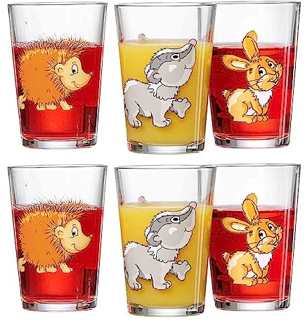 Ritzenhoff & Breker Kindergläser Waldtiere, 6er Set, 205 ml, Bedruckte Kinderbecher mit Tiermotiven, Spülmaschinengeeignet