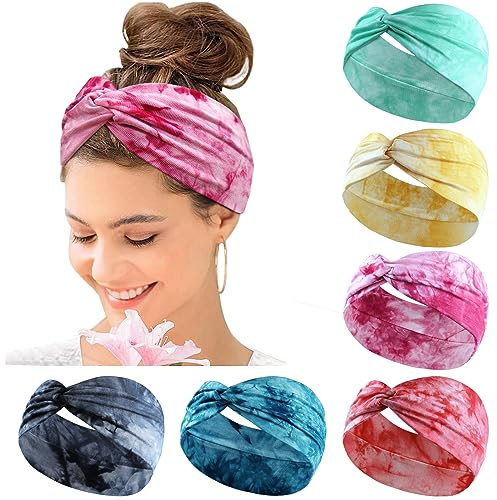 Kavya Sommer Boho Stirnbänder Damen: Elastische Weiche 6 Pcs Mehrfarbig Dünn Print Haarschmuck Yoga Haarband Tie Dye