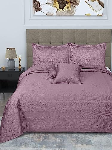 LINENWALAS Set di biancheria da letto in bambù organico, 5 pezzi, super morbido, traspirante, trapuntato, con 1 copripiumino, 2 federe, 2 federe (misura matrimoniale/lilla)