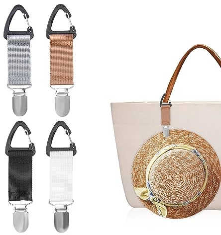 RRYMAUP®4 Stück elastische Hutklammer für Reisen, Huthalter, freihändiges Taschenzubehör für Reisetaschen, Rucksäcke, Geldbörsen, Tragetaschen, Leicht und Tragbar, 4 Farben