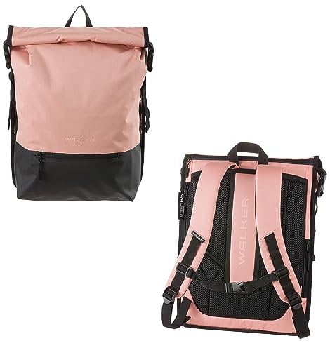 Walker 42139-244 - Lifestyle Roll-Up Rucksack Mika Flamingo mit Hauptfach, Laptopfach, ergonomischer Rückenpolsterung, Steckschließen, wasserabweisend, ca. 21 l Volumen