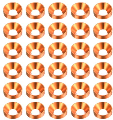 sourcing map 30Pcs Rondelles Coniques M4 en Alliage d'Aluminium Anodisé, Rondelles de Finition, Joints pour Accessoires Mécaniques, Orange