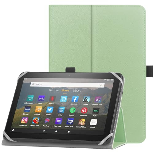 HoYiXi Custodia universale per 7-8 pollici tablet perFire HD 8/Fire HD 8 Plus 2020/2022 compatibile Samsung Lenovo Huawei con fissaggio regolabile Silicone Band e supporto-verde+