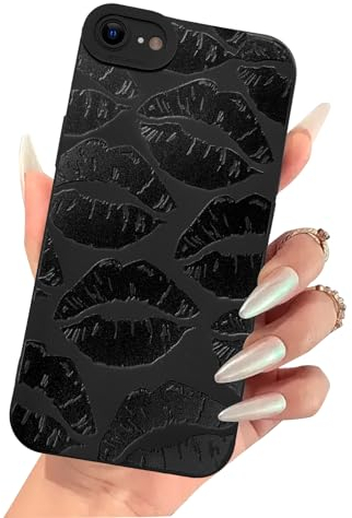Ownest Compatible with iPhone 7 iPhone 8 iPhone SE/2020/2022 Case, Cute Sexy Lip Print Pattern for Girls Woman Soft TPU Bumper Silicone Shockproof Phone Case -Black