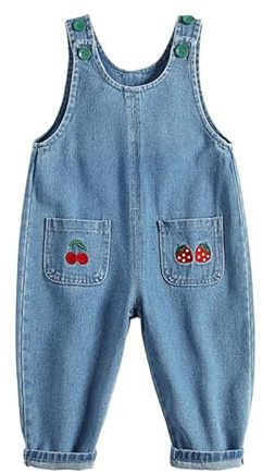 Boodtag Kids Toddler Girls Boys Denim Dungarees Jeans Overalls Bib Pants Trousers strawberry-buttons 18-24 Months