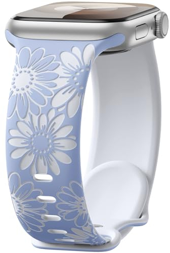 Maledan Floral Engraved Strap Compatible with Apple Watch Straps 41mm 40mm 38mm 42mm for Women, Two-Tone Flower Soft Silicone Sport Band for iWatch Strap SE Series 10 9 8 7 6 5 4 3 2 1, Lilac/White