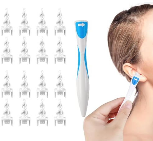 Ohrenschmalz Entferner,Sicheres und Weiches 360 Grad Spirale Silikon Ear Cleaning kit,Einfache Reinigung von Ohrenschmalz,mit 16 Ersatzköpfe Cleaner Ear