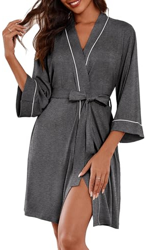 Ekouaer Short Dressing Gown Women Lightweight Thin Bathrobe Robe Super Soft Spa Hotel Loungewear With Pockets, Dark Gray, S
