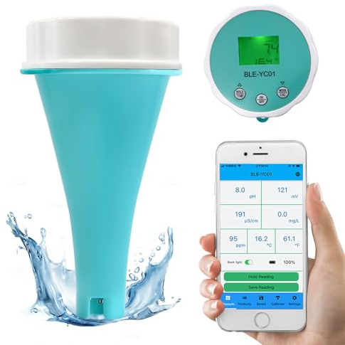 PH Messgerät Wasser, Wifi Schwimmendes Poolthermometer, 6 In 1 Salzgehalt ORP Chlor EC Temperatur PH Tester, Wasserdichtes IP67 Mit Bluetooth, Genaue Messung für Hydrokultur, Pool Wasserqualität