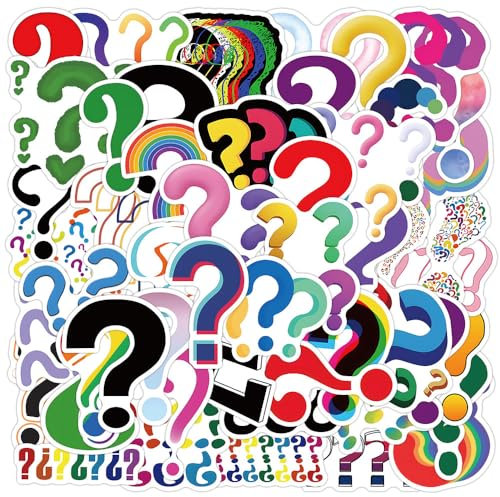 Fragezeichen Aufkleber 60 Stück Vinyl Cartoon Mark Aufkleber für Skateboard Laptop Scrapbook Gepäck Auto Fahrrad Telefon Gitarre,Wasserdicht Funny Trendy Question Mark Stickers für Kinder Erwachsene