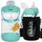 Seekua 1 litre Sport Gourde d'eau Avec Paille et Temps Motivation Marqueur, 1l Grande Bouteille d'eau Verre Avec Sans BPA Pour le Gym Bureau Fitness Camping