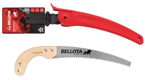 Bellota 450MC11 - Serrucho de poda León con hoja curva de 11, dentado japonés y mango de madera curvo. Incluye funda