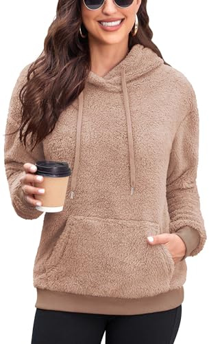 Neineiwu Damen Pullover Teddy Hoodie Fleece Sweatshirt Loose Oberteile | mit Tasche,Kuschelig Warm,Elastisch,Casual,Für Alltag & Reisen,Winter