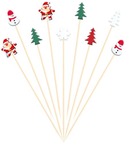 DazzJoy 100 Stück Holz Zahnstocher Weihnachten,12cm Cocktailspieße Holz,Obstspieße Partyspieße Burger Spieße,Cocktail Spieße für Party,Fingerfood Spieße,Cocktail Deko,Cocktail Sticks