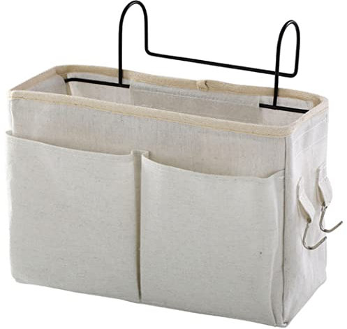 Jorzer Bedside Caddy Dorm Bed Shelf Bedside Hanging Storage Bag Caddy Pocket Nightstand Organizer Basket White for Bunk Bed Dorm Rooms