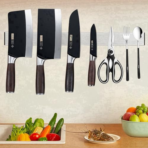 Porte Couteaux Aimanté, Barre Magnétique pour Couteaux, Porte Couteaux Aimanté de Cuisine avec Aimant Extra Puissant, Aimant Couteau Mural en Acier Inoxydable 30cm, pour Support Ustensiles de Cuisine