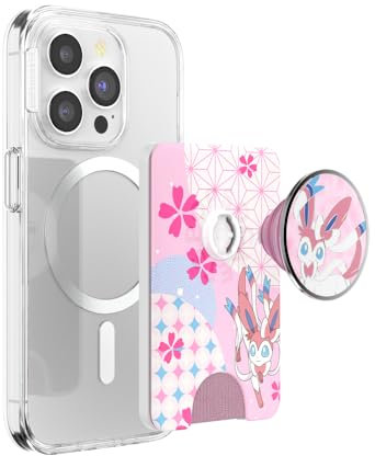 PopSockets Phone Wallet with Expanding Grip and Adapter Ring for MagSafe, Phone Card Holder, Wireless Charging Compatible, Wallet Compatible with MagSafe, Pokemon - Enamel Sylveon's Dream