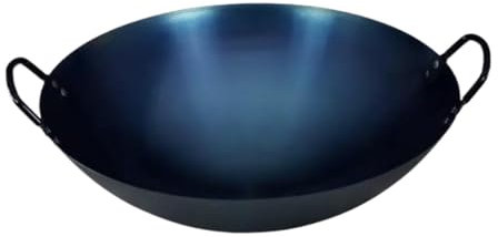 Milageto Wok-Kochgeschirr aus Eisen, traditionell, praktisch, rund, Mehrzweck, mit Doppelgriffen, Bratpfanne zum Schmoren, Wok, Köcheln, Braten, 50cm