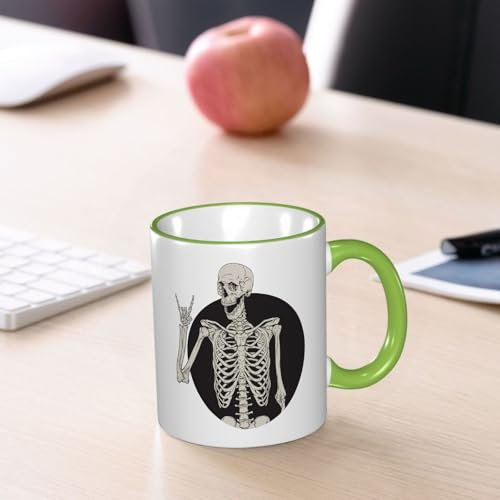 YOIUE Tasse aus Keramik - Große 11oz Tassen 330ml Kaffeetassen mit Henkel, 100% Handbemalt - Trinkgläser mit Griff - Weiß,Menschliches Skelett posiert isoliert über schwarz