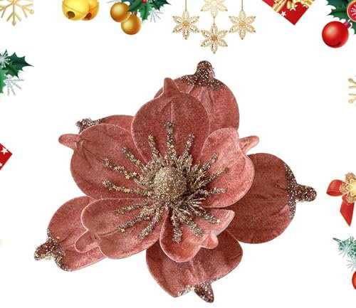 Dtaigou Künstliche Magnolien-Blumen, glitzernde künstliche Magnolien-Blumen, Ornament, Weihnachtsdekoration, Blume für Tisch, Baum